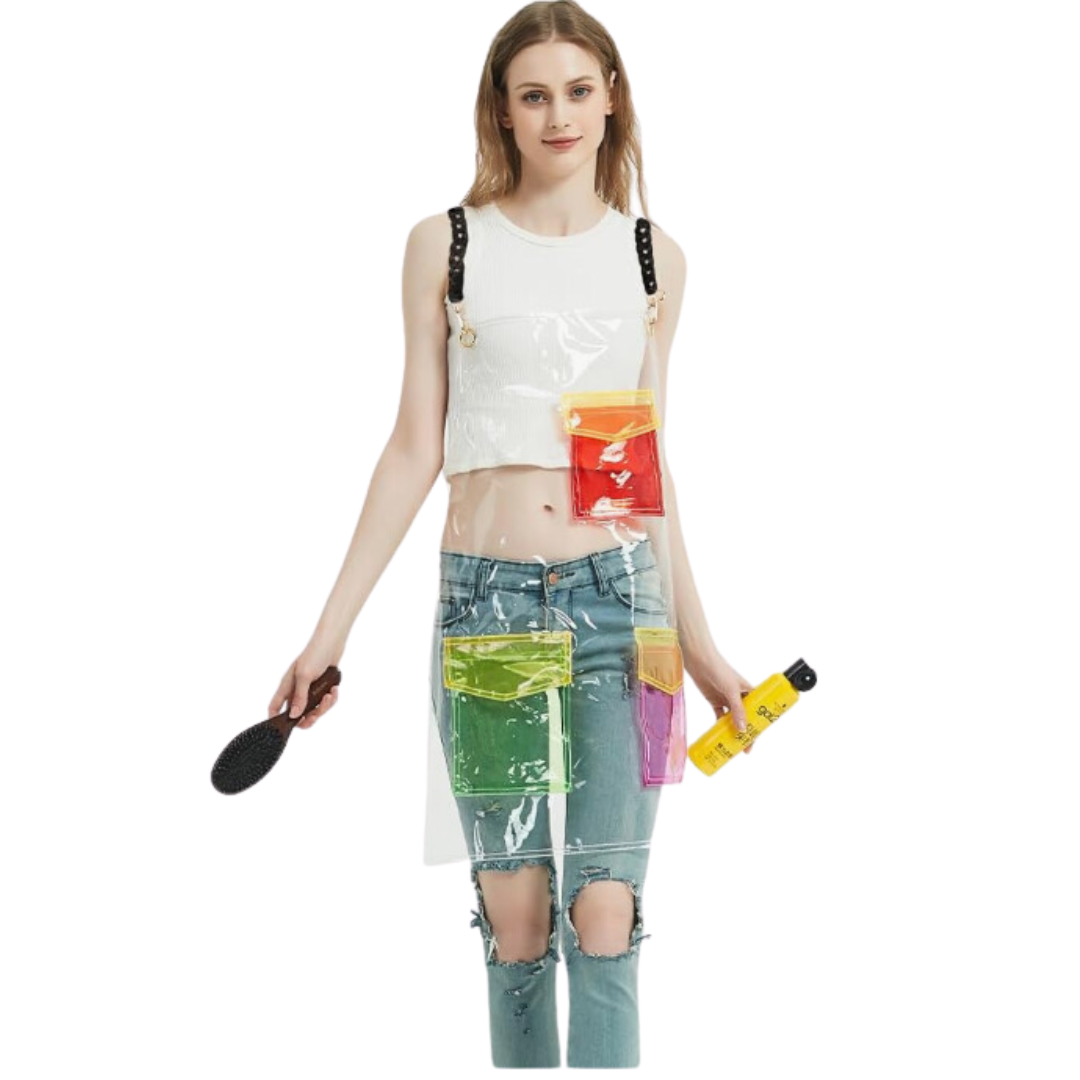 Anyhouz Salon Barber Apron Transparent Green Red 3 Pockets Fashion Cross-back Adjustable Waterproof Ideal for Hair Stylist-Aprons-PEROZ Accessories