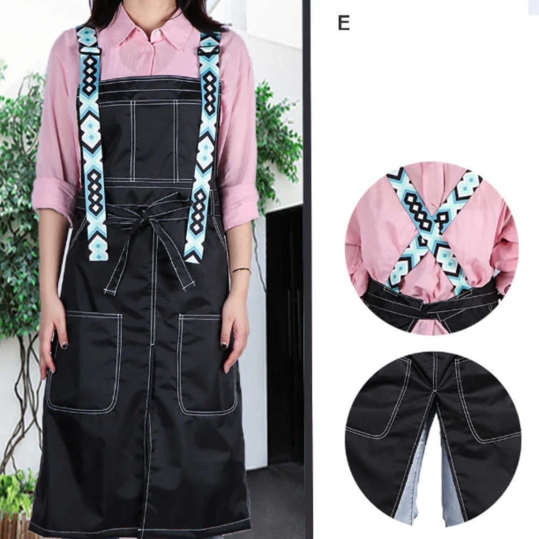 Anyhouz Kitchen Apron Black Blue White 2 Bags Bibs Trendy Waterproof Oil Resistant Overall Chef Adjustable Nail Salon-Aprons-PEROZ Accessories