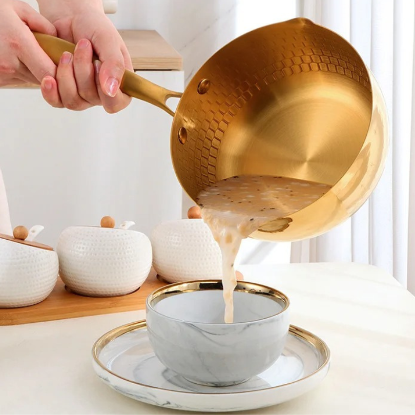 Anygleam Stock Pot Gold Non-Stick Stainless Steel Kitchen Snow Pan Noodle Soup with Lid Cooker Universal Cookware-Pots-PEROZ Accessories