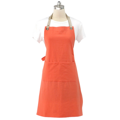 Anyhouz Kitchen Apron Orange Cotton Linen Home Cleaning Garden Women Man Adjustable Neckband Dress Cafe Chef Cooking-Aprons-PEROZ Accessories