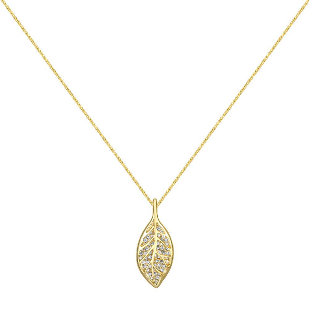 Anyco Necklace Gold High Quality Necklace Design Jewelry 925 Sterling Silver Cubic Zirconia Leaf Pendant Necklaces For Women-Necklace-PEROZ Accessories