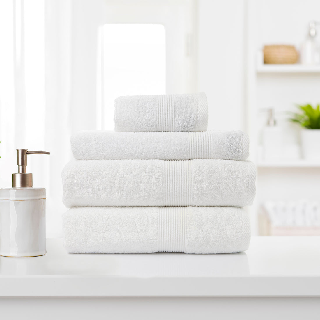 Royal Comfort 4 Piece Cotton Bamboo Towel Set 450GSM Luxurious Absorbent Plush - White-Towels-PEROZ Accessories