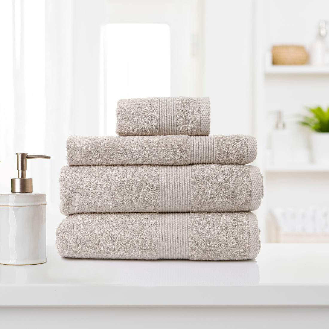 Royal Comfort 4 Piece Cotton Bamboo Towel Set 450GSM Luxurious Absorbent Plush - Beige-Towels-PEROZ Accessories