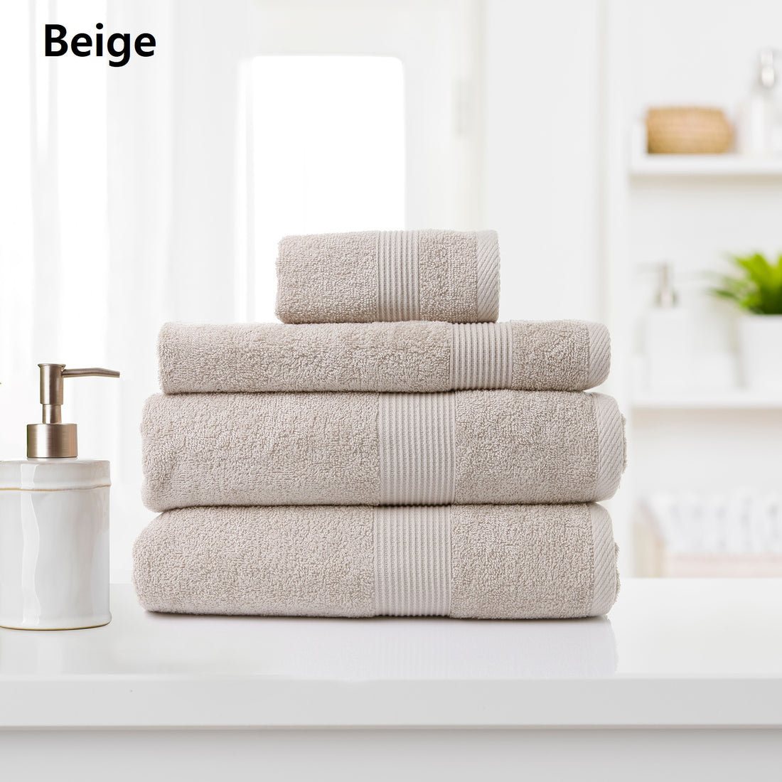 Royal Comfort 4 Piece Cotton Bamboo Towel Set 450GSM Luxurious Absorbent Plush - Beige-Towels-PEROZ Accessories