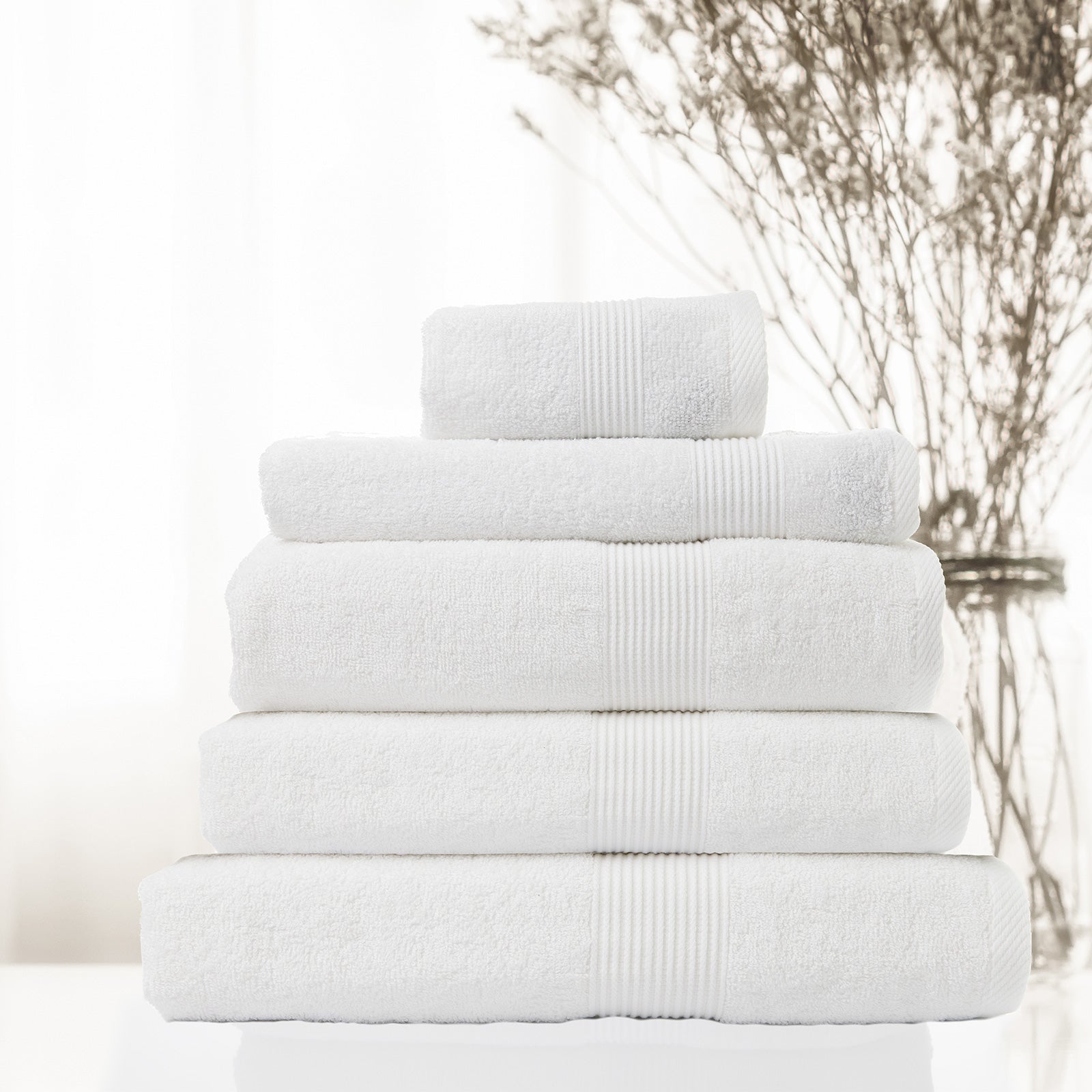 Royal Comfort 5 Piece Cotton Bamboo Towel Set 450GSM Luxurious Absorbent Plush - White-Towels-PEROZ Accessories