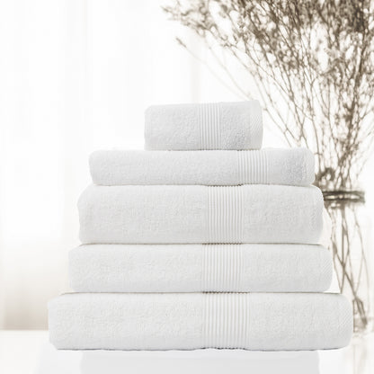 Royal Comfort 5 Piece Cotton Bamboo Towel Set 450GSM Luxurious Absorbent Plush - White-Towels-PEROZ Accessories