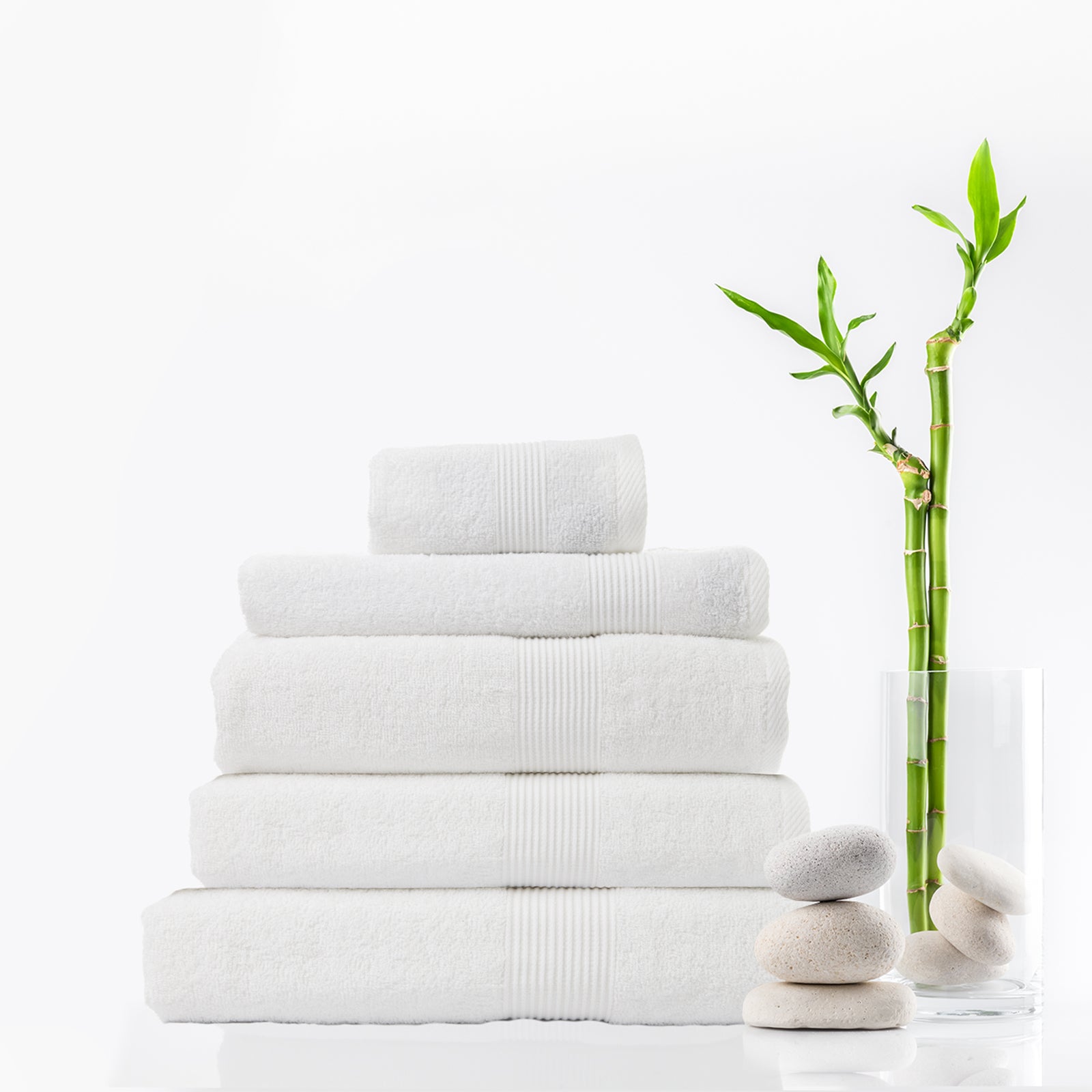 Royal Comfort 5 Piece Cotton Bamboo Towel Set 450GSM Luxurious Absorbent Plush - White-Towels-PEROZ Accessories
