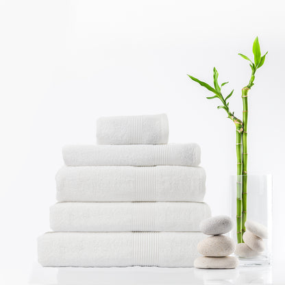 Royal Comfort 5 Piece Cotton Bamboo Towel Set 450GSM Luxurious Absorbent Plush - White-Towels-PEROZ Accessories