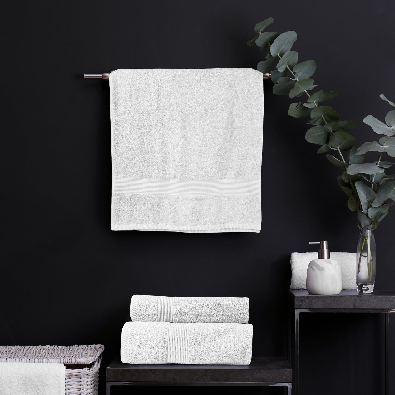 Royal Comfort 5 Piece Cotton Bamboo Towel Set 450GSM Luxurious Absorbent Plush - White-Towels-PEROZ Accessories