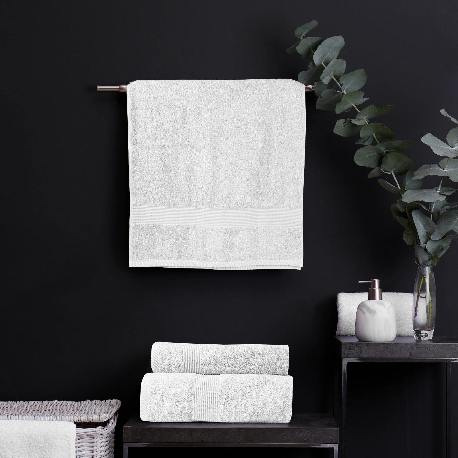 Royal Comfort 5 Piece Cotton Bamboo Towel Set 450GSM Luxurious Absorbent Plush - White-Towels-PEROZ Accessories