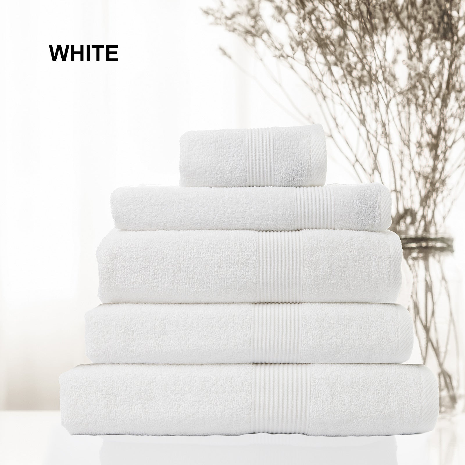Royal Comfort 5 Piece Cotton Bamboo Towel Set 450GSM Luxurious Absorbent Plush - White-Towels-PEROZ Accessories