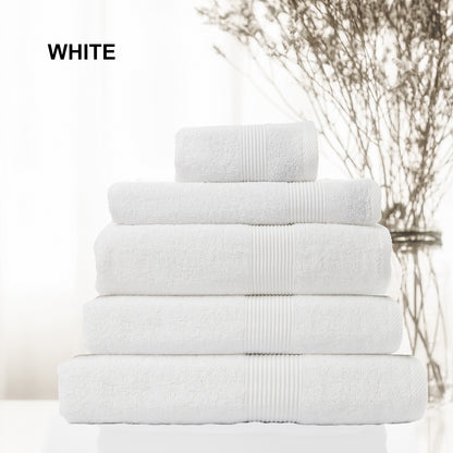 Royal Comfort 5 Piece Cotton Bamboo Towel Set 450GSM Luxurious Absorbent Plush - White-Towels-PEROZ Accessories