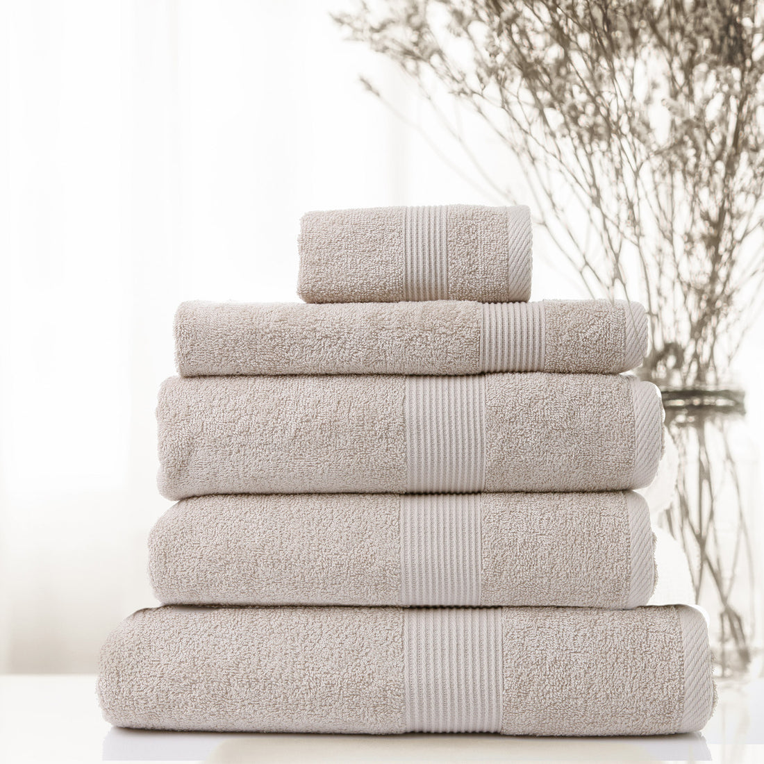 Royal Comfort 5 Piece Cotton Bamboo Towel Set 450GSM Luxurious Absorbent Plush - Beige-Towels-PEROZ Accessories