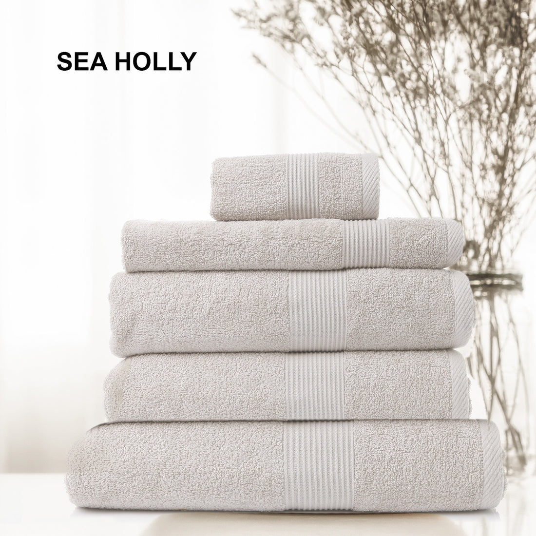 Royal Comfort 5 Piece Cotton Bamboo Towel Set 450GSM Luxurious Absorbent Plush - Sea Holly-Towels-PEROZ Accessories