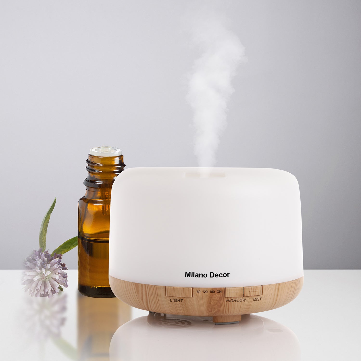 Milano Decor Mood Light Diffuser 500ml Ultrasonic Humidifier With 3 Pack Oils - Light Wood-Aroma Diffusers &amp; Humidifiers-PEROZ Accessories