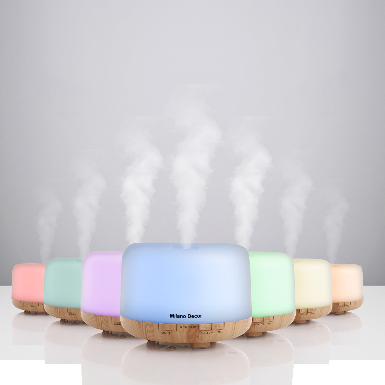 Milano Decor Mood Light Diffuser 500ml Ultrasonic Humidifier With 3 Pack Oils - Light Wood-Aroma Diffusers &amp; Humidifiers-PEROZ Accessories