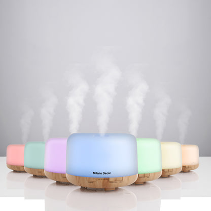 Milano Decor Mood Light Diffuser 500ml Ultrasonic Humidifier With 3 Pack Oils - Light Wood-Aroma Diffusers &amp; Humidifiers-PEROZ Accessories