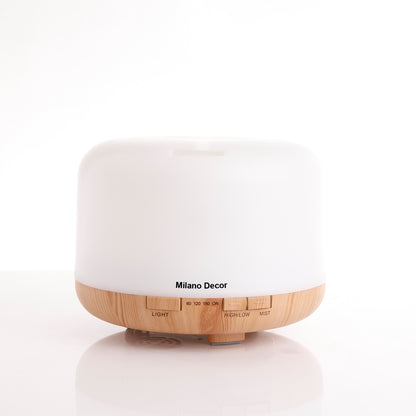 Milano Decor Mood Light Diffuser 500ml Ultrasonic Humidifier With 3 Pack Oils - Light Wood-Aroma Diffusers &amp; Humidifiers-PEROZ Accessories