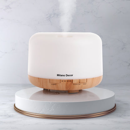 Milano Decor Mood Light Diffuser 500ml Ultrasonic Humidifier With 3 Pack Oils - Light Wood-Aroma Diffusers &amp; Humidifiers-PEROZ Accessories