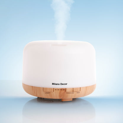 Milano Decor Mood Light Diffuser 500ml Ultrasonic Humidifier With 3 Pack Oils - Light Wood-Aroma Diffusers &amp; Humidifiers-PEROZ Accessories