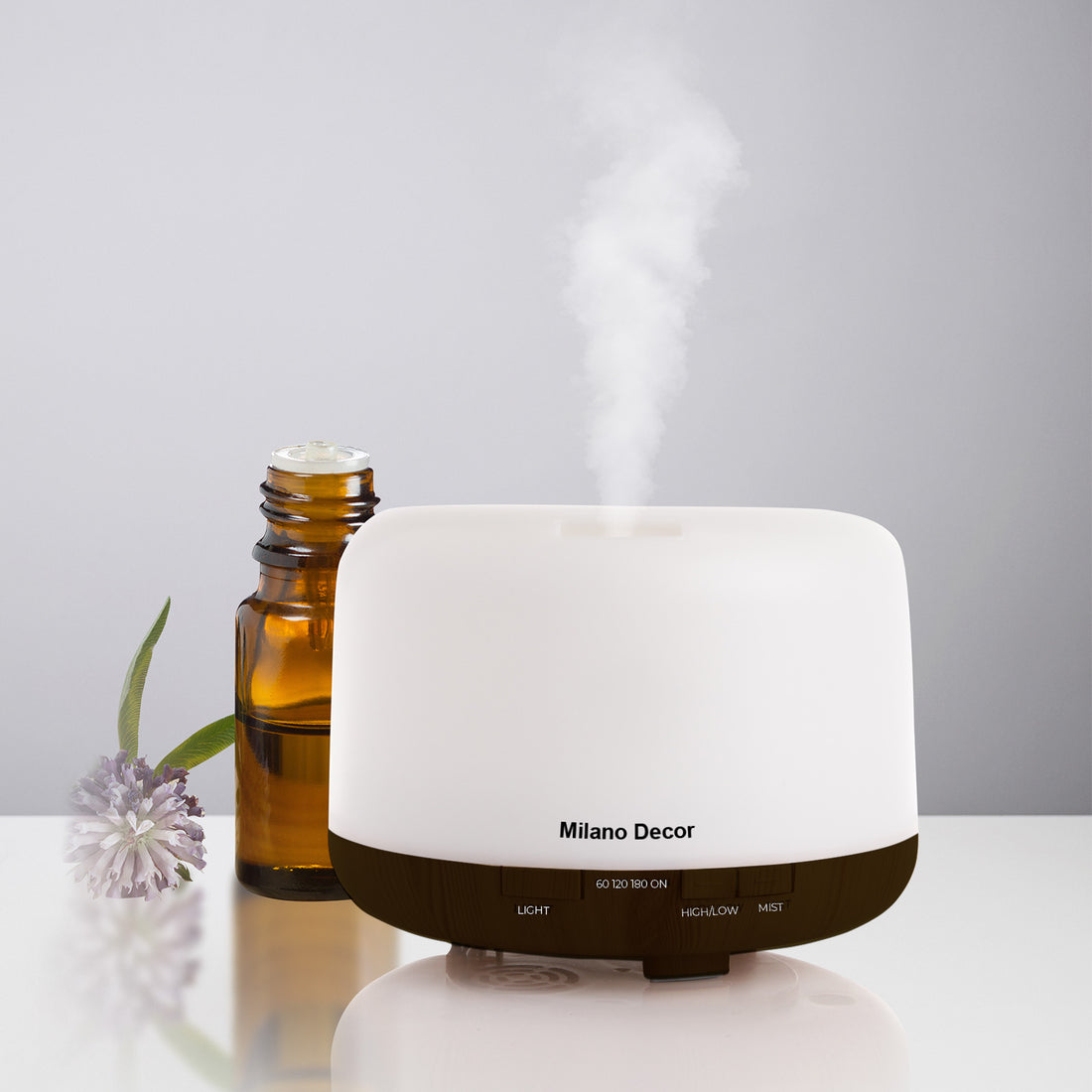 Milano Decor Mood Light Diffuser 500ml Ultrasonic Humidifier With 3 Pack Oils - Dark Wood-Aroma Diffusers &amp; Humidifiers-PEROZ Accessories