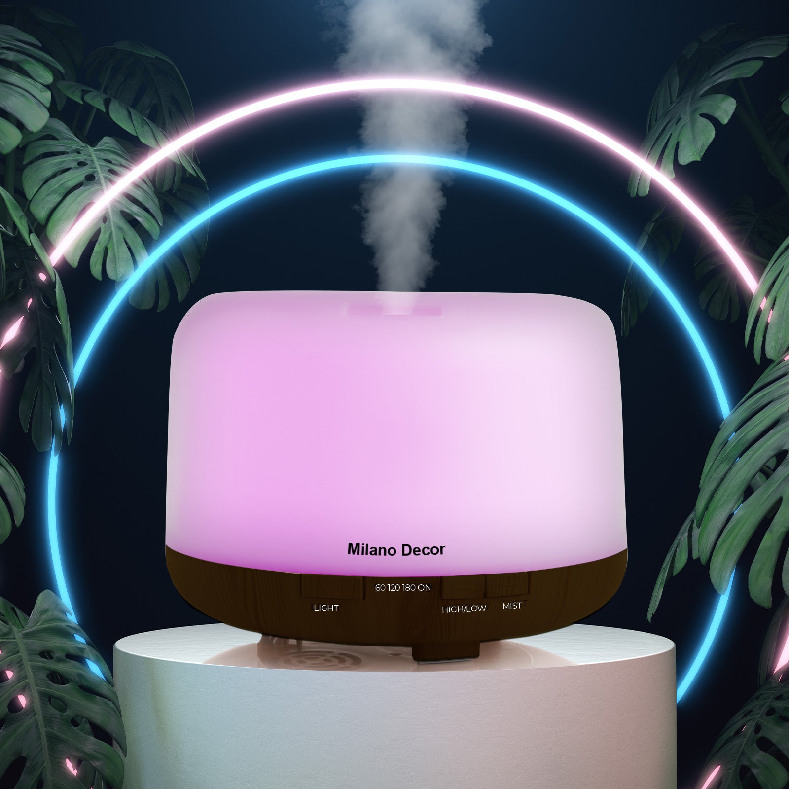Milano Decor Mood Light Diffuser 500ml Ultrasonic Humidifier With 3 Pack Oils - Dark Wood-Aroma Diffusers &amp; Humidifiers-PEROZ Accessories