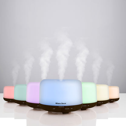 Milano Decor Mood Light Diffuser 500ml Ultrasonic Humidifier With 3 Pack Oils - Dark Wood-Aroma Diffusers &amp; Humidifiers-PEROZ Accessories