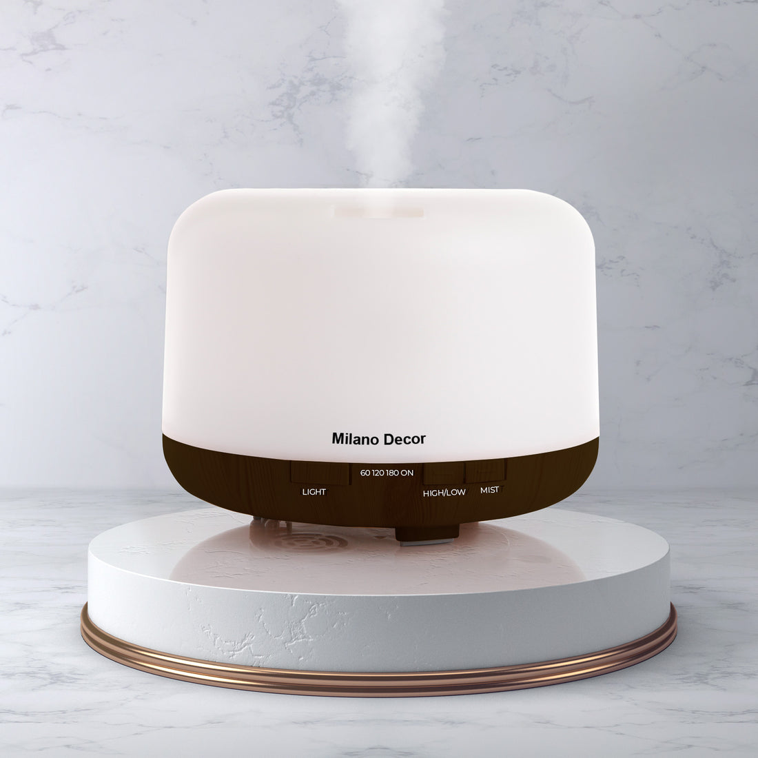 Milano Decor Mood Light Diffuser 500ml Ultrasonic Humidifier With 3 Pack Oils - Dark Wood-Aroma Diffusers &amp; Humidifiers-PEROZ Accessories