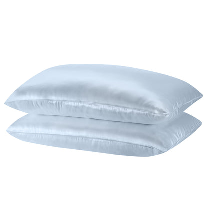 Royal Comfort Mulberry Soft Silk Hypoallergenic Pillowcase Twin Pack 51 x 76cm - Soft Blue-Pillowcases-PEROZ Accessories