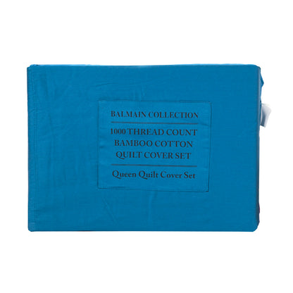 Balmain 1000 Thread Count Hotel Grade Bamboo Cotton Quilt Cover Pillowcases Set - Queen - Mineral Blue-Quilt Covers-PEROZ Accessories