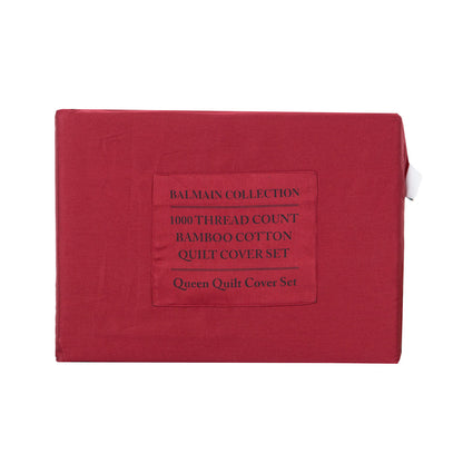 Balmain 1000 Thread Count Hotel Grade Bamboo Cotton Quilt Cover Pillowcases Set - Queen - Bordeaux-Quilt Covers-PEROZ Accessories