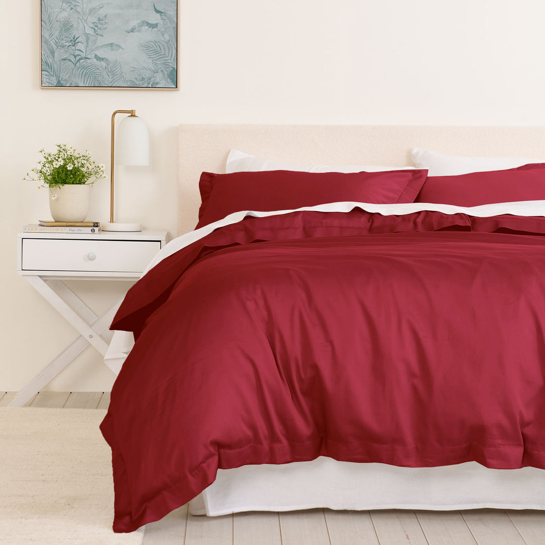 Balmain 1000 Thread Count Hotel Grade Bamboo Cotton Quilt Cover Pillowcases Set - King - Bordeaux-Quilt Covers-PEROZ Accessories