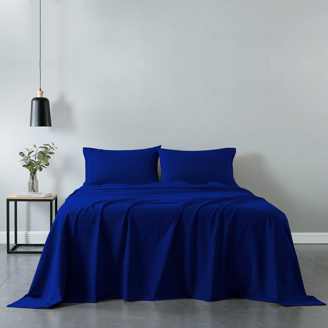 Royal Comfort Vintage Washed 100% Cotton Sheet Set Fitted Flat Sheet Pillowcases - Single - Royal Blue-Home &amp; Garden &gt; Bedding-PEROZ Accessories