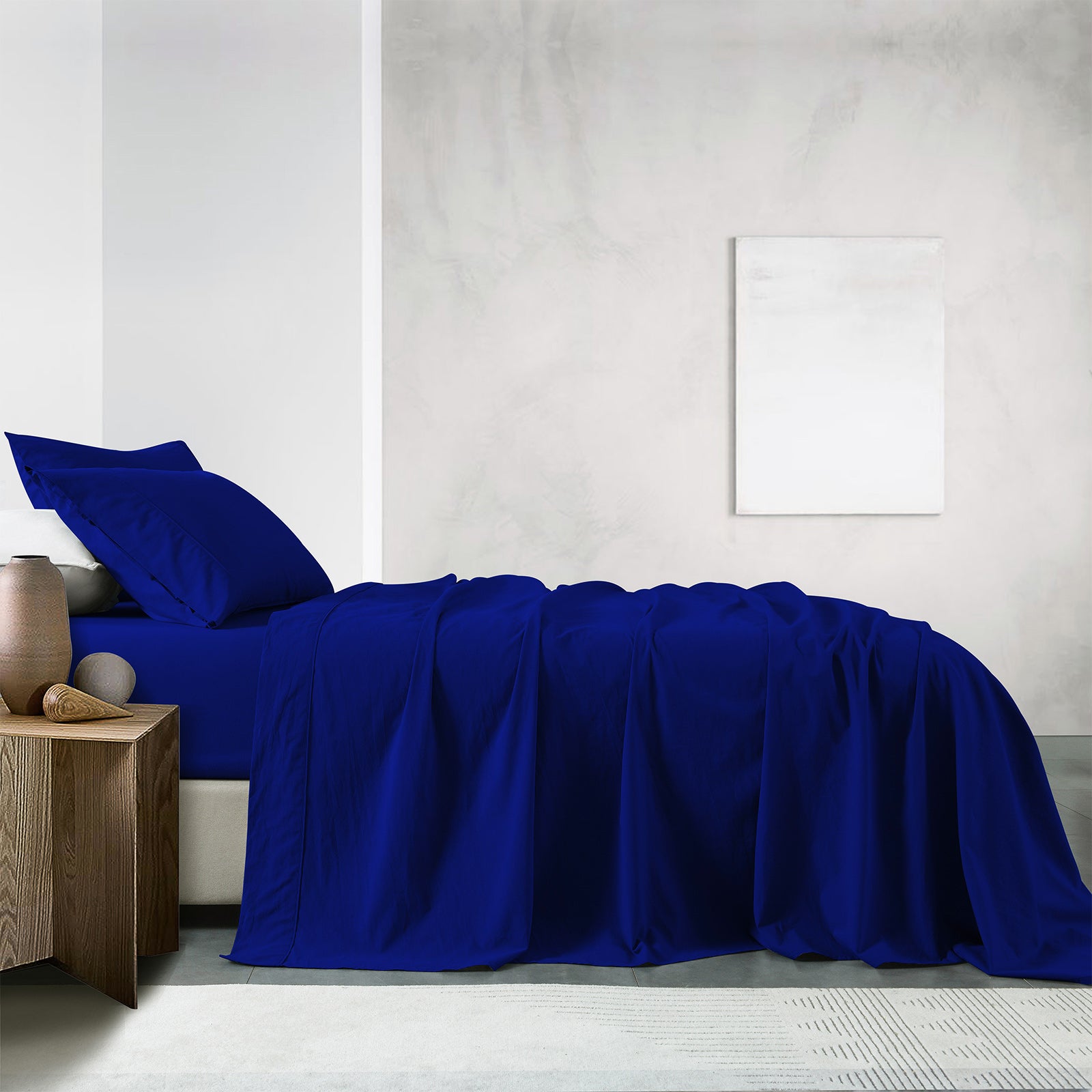 Royal Comfort Vintage Washed 100% Cotton Sheet Set Fitted Flat Sheet Pillowcases - Single - Royal Blue-Home &amp; Garden &gt; Bedding-PEROZ Accessories