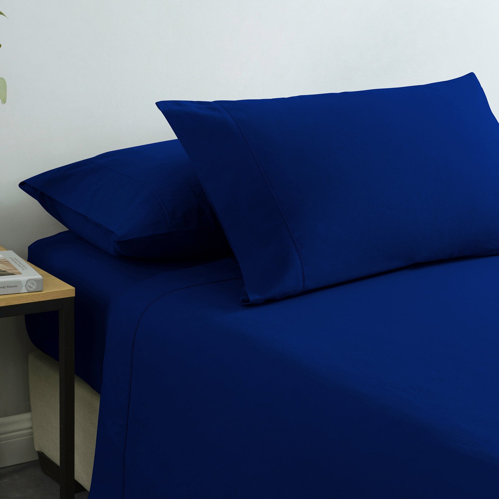Royal Comfort Vintage Washed 100% Cotton Sheet Set Fitted Flat Sheet Pillowcases - Single - Royal Blue-Home &amp; Garden &gt; Bedding-PEROZ Accessories