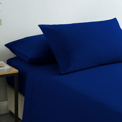 Royal Comfort Vintage Washed 100% Cotton Sheet Set Fitted Flat Sheet Pillowcases - Single - Royal Blue-Home &amp; Garden &gt; Bedding-PEROZ Accessories