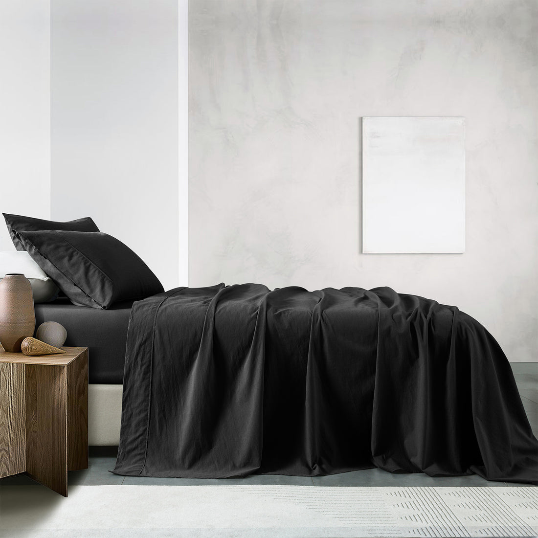Royal Comfort Vintage Washed 100% Cotton Sheet Set Fitted Flat Sheet Pillowcases - Single - Charcoal-Home &amp; Garden &gt; Bedding-PEROZ Accessories