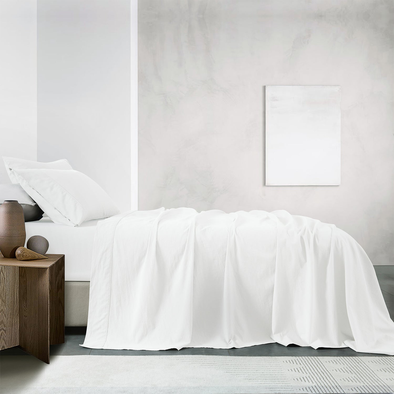 Royal Comfort Vintage Washed 100% Cotton Sheet Set Fitted Flat Sheet Pillowcases - Double - White-Bed Sheets-PEROZ Accessories