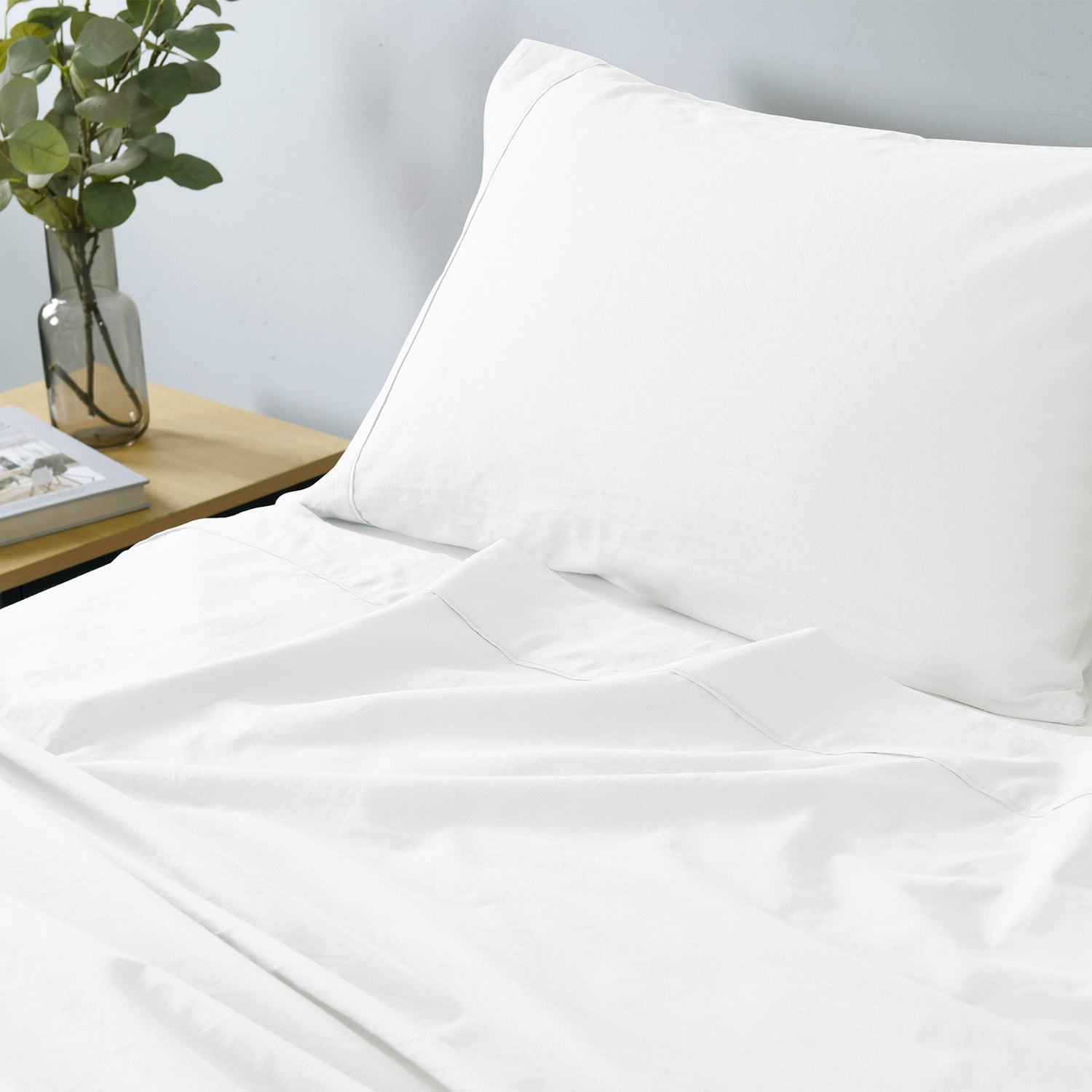 Royal Comfort Vintage Washed 100% Cotton Sheet Set Fitted Flat Sheet Pillowcases - Double - White-Bed Sheets-PEROZ Accessories