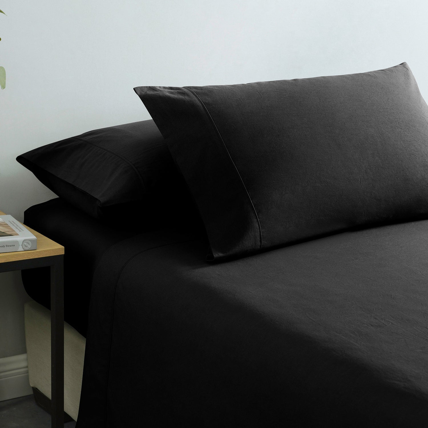 Royal Comfort Vintage Washed 100% Cotton Sheet Set Fitted Flat Sheet Pillowcases - Double - Charcoal-Home &amp; Garden &gt; Bedding-PEROZ Accessories