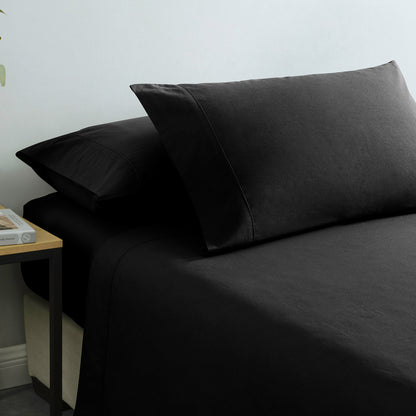 Royal Comfort Vintage Washed 100% Cotton Sheet Set Fitted Flat Sheet Pillowcases - Double - Charcoal-Home &amp; Garden &gt; Bedding-PEROZ Accessories
