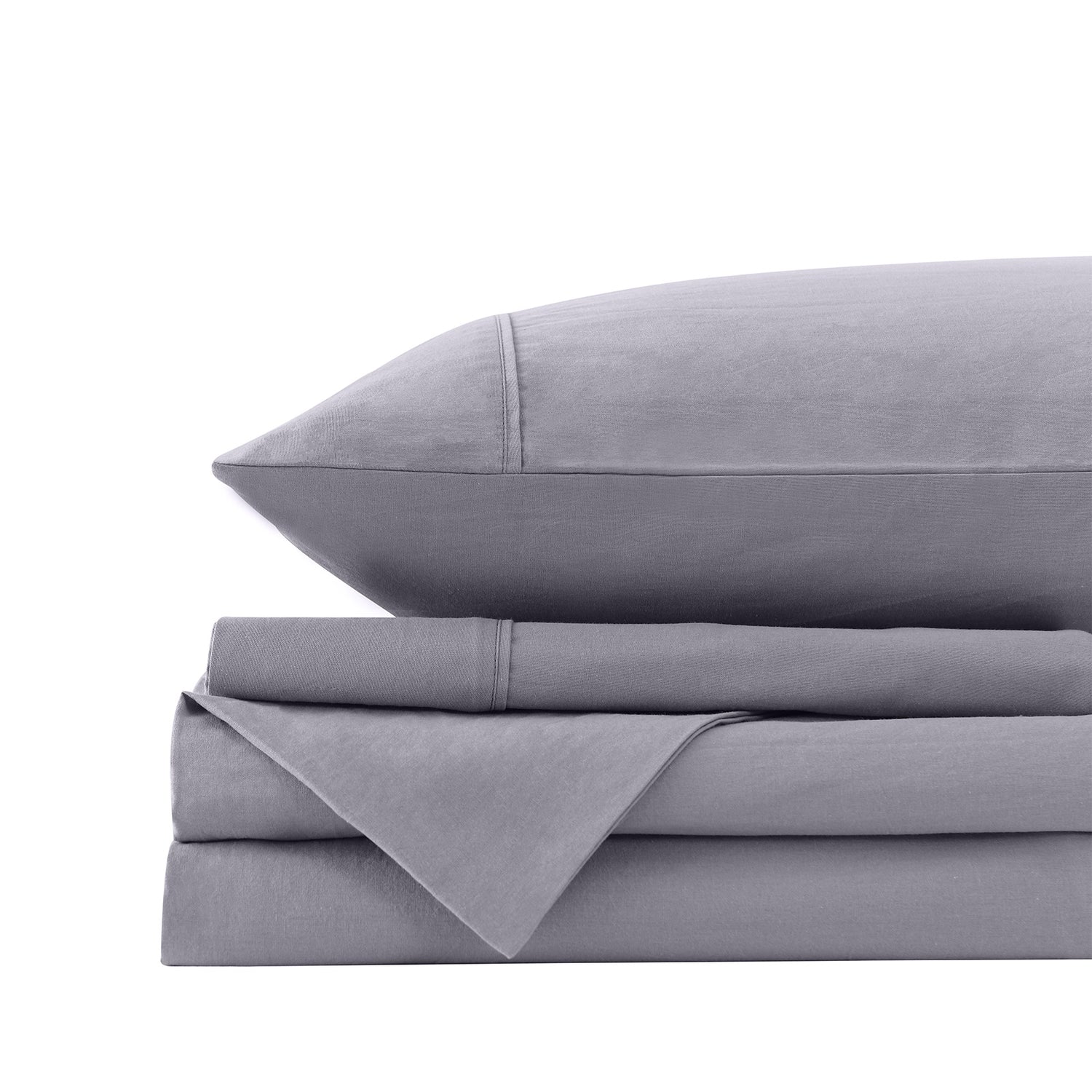 Royal Comfort Vintage Washed 100% Cotton Sheet Set Fitted Flat Sheet Pillowcases - Double - Grey-Home &amp; Garden &gt; Bedding-PEROZ Accessories