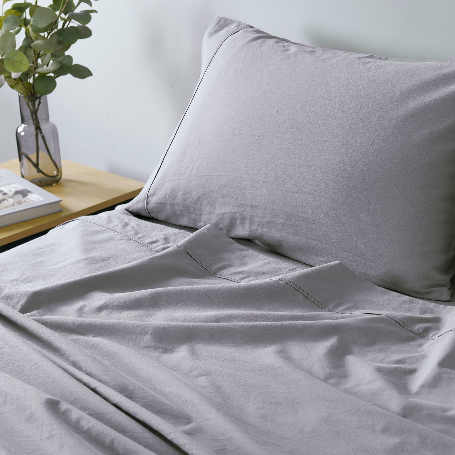 Royal Comfort Vintage Washed 100% Cotton Sheet Set Fitted Flat Sheet Pillowcases - Queen - Grey-Bed Sheets-PEROZ Accessories
