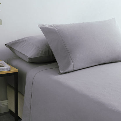 Royal Comfort Vintage Washed 100% Cotton Sheet Set Fitted Flat Sheet Pillowcases - Queen - Grey-Bed Sheets-PEROZ Accessories