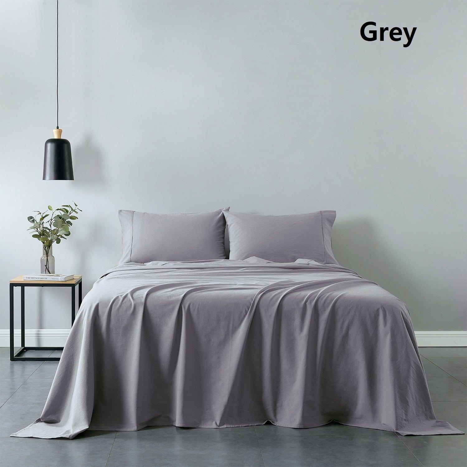 Royal Comfort Vintage Washed 100% Cotton Sheet Set Fitted Flat Sheet Pillowcases - Queen - Grey-Bed Sheets-PEROZ Accessories