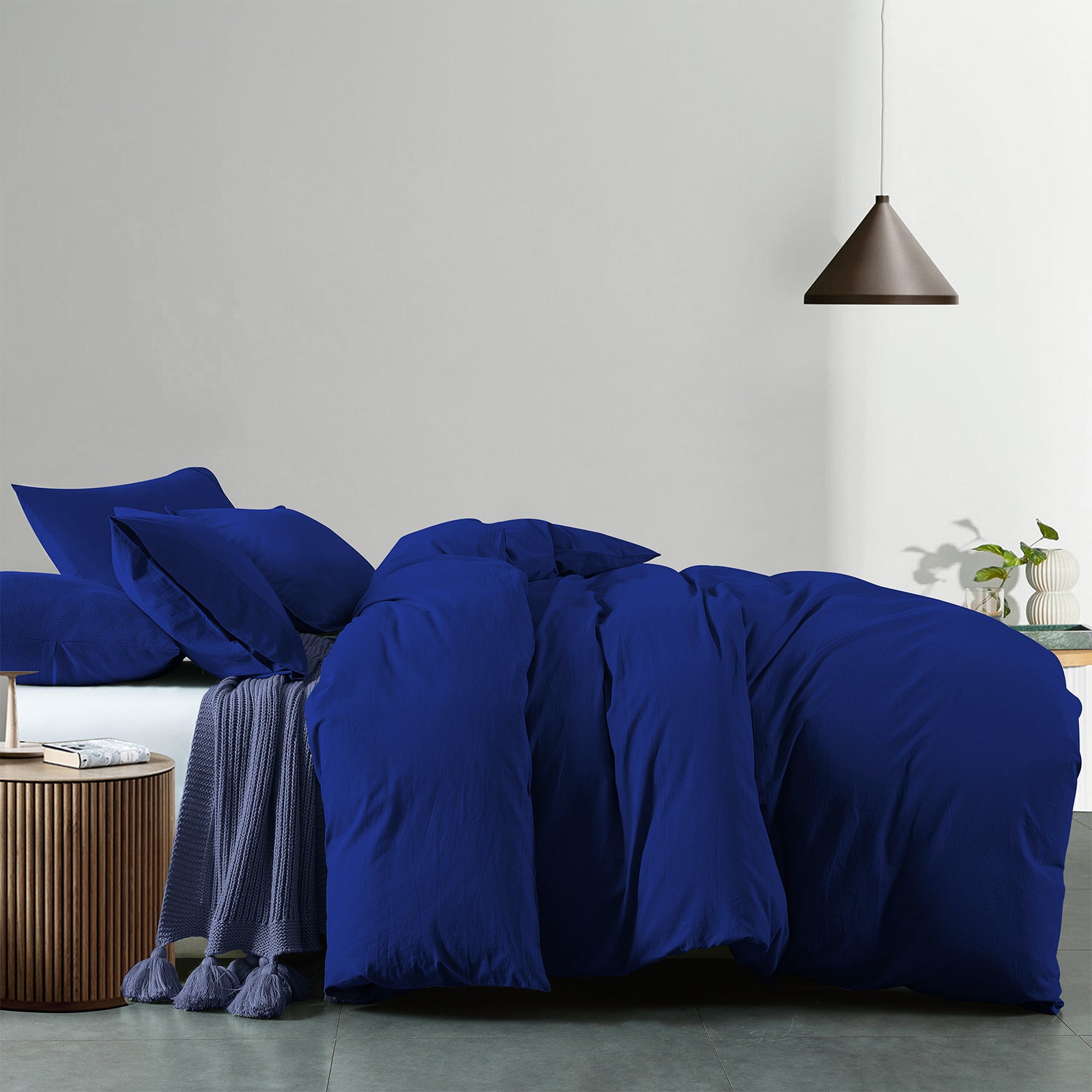 Royal Comfort Vintage Washed 100% Cotton Quilt Cover Set Bedding Ultra Soft - Double - Royal Blue-Home &amp; Garden &gt; Bedding-PEROZ Accessories