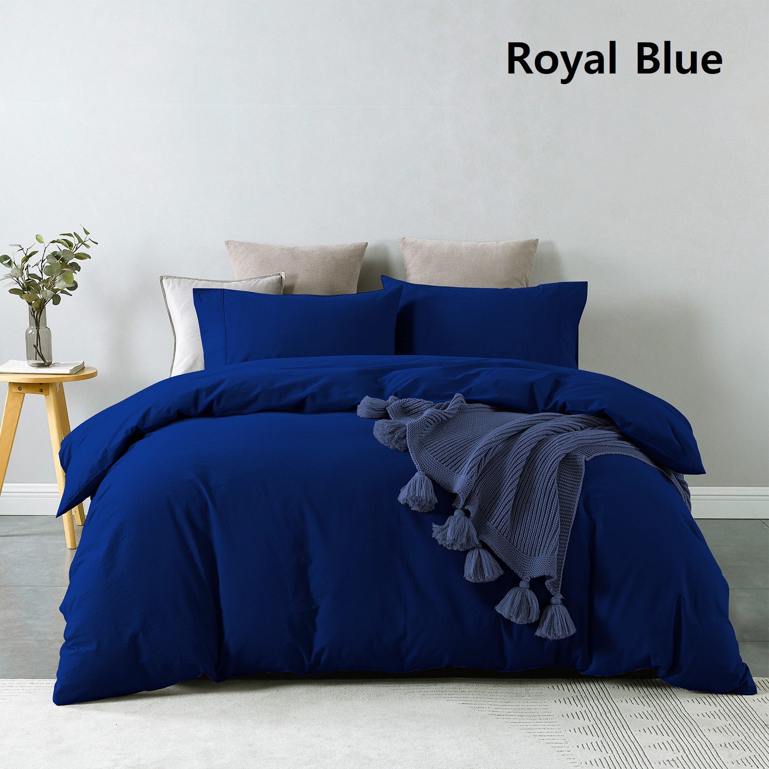 Royal Comfort Vintage Washed 100% Cotton Quilt Cover Set Bedding Ultra Soft - Double - Royal Blue-Home &amp; Garden &gt; Bedding-PEROZ Accessories