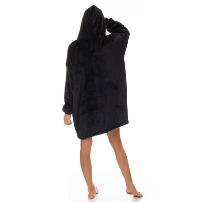 Royal Comfort Snug Hoodie Nightwear Super Soft Reversible Coral Fleece 750GSM - Black-Occasions &gt; Costumes-PEROZ Accessories