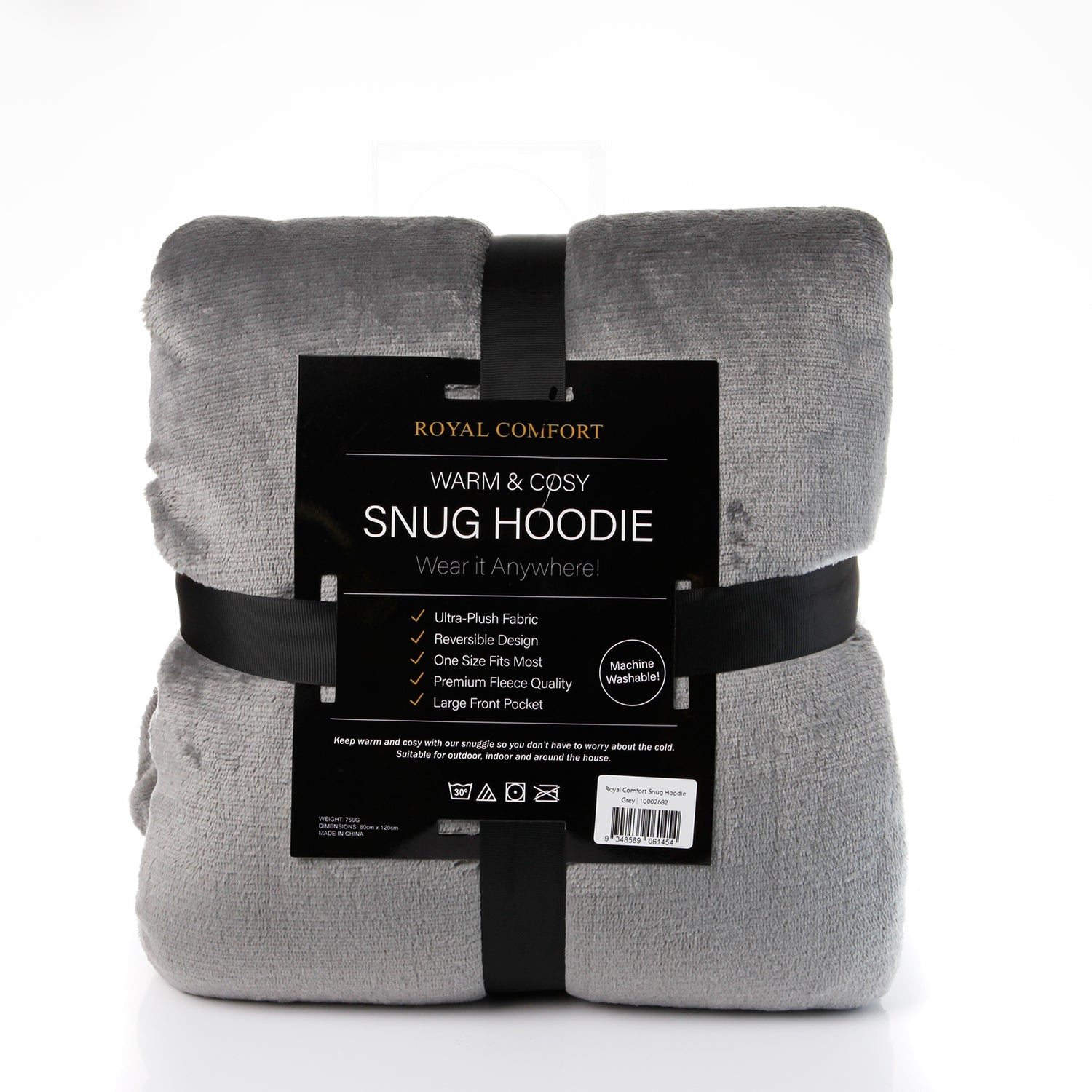 Royal Comfort Snug Hoodie Nightwear Super Soft Reversible Coral Fleece 750GSM - Grey-Occasions &gt; Costumes-PEROZ Accessories