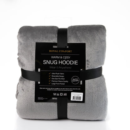 Royal Comfort Snug Hoodie Nightwear Super Soft Reversible Coral Fleece 750GSM - Grey-Occasions &gt; Costumes-PEROZ Accessories